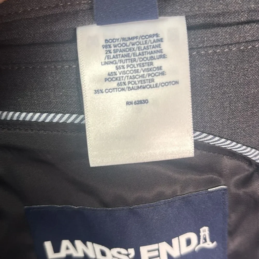 New Lands End Men’s Gray Wool Blend Medium Weight Blazer Size 44 Reg